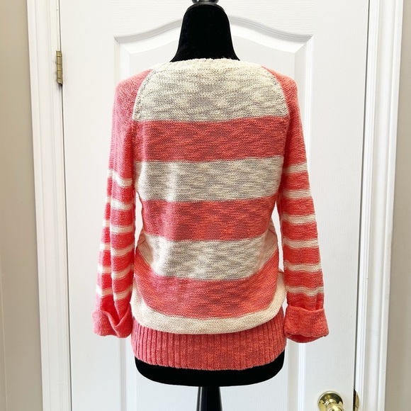 Ricki’s Sweater Lightweight Cotton Open Weave Coral Orange Stripes Size Small - Picture 13 of 14